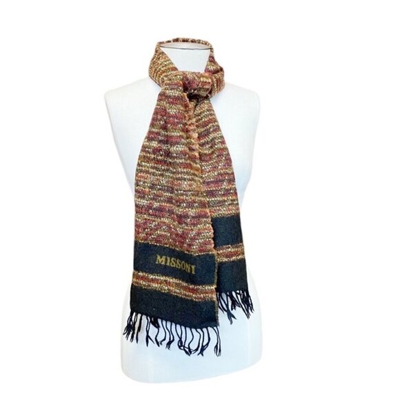 Missoni Italian Wool Fringe Trim Scarf Mens Womens Classic Luxury Multicolor - Picture 7 of 7